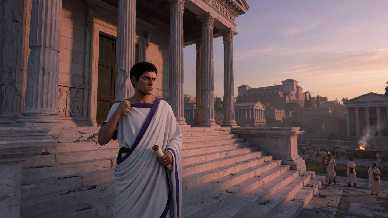 A Julian on the temple steps