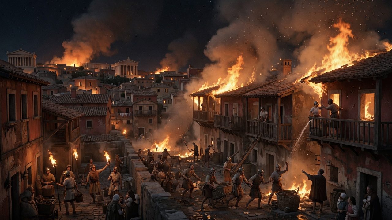 Rome at night, on fire